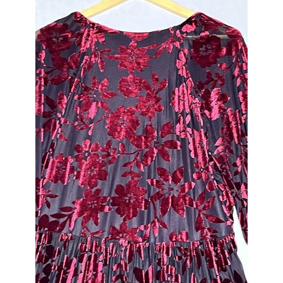 Taylor Velvet Floral Burnout A Line Dress 16 Whimsigoth Artsy Holiday Tiered - Picture 4 of 10